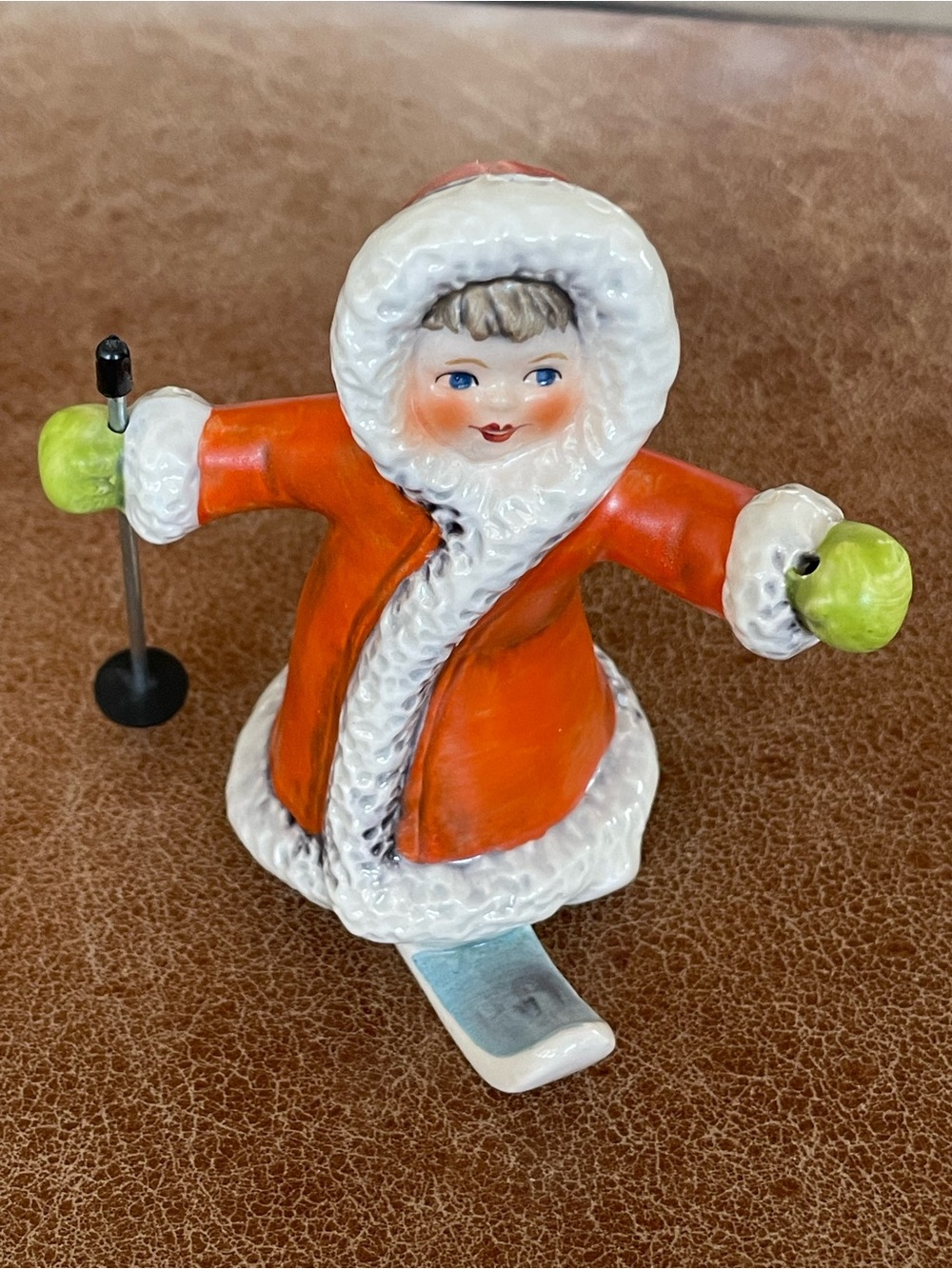 Goebel Germany 1979 Girl Skier 1170 in Orange Winter coat Figurine Xmas display